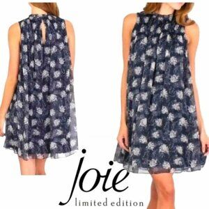 Joie SZL NWT Silky Navy Baltic Print smocked dress Dressy Office Boho Romantic